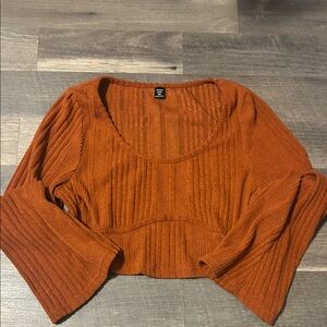 SHEIN Ribbed Scoop-Neck Cropped Sweater – Burnt Orange